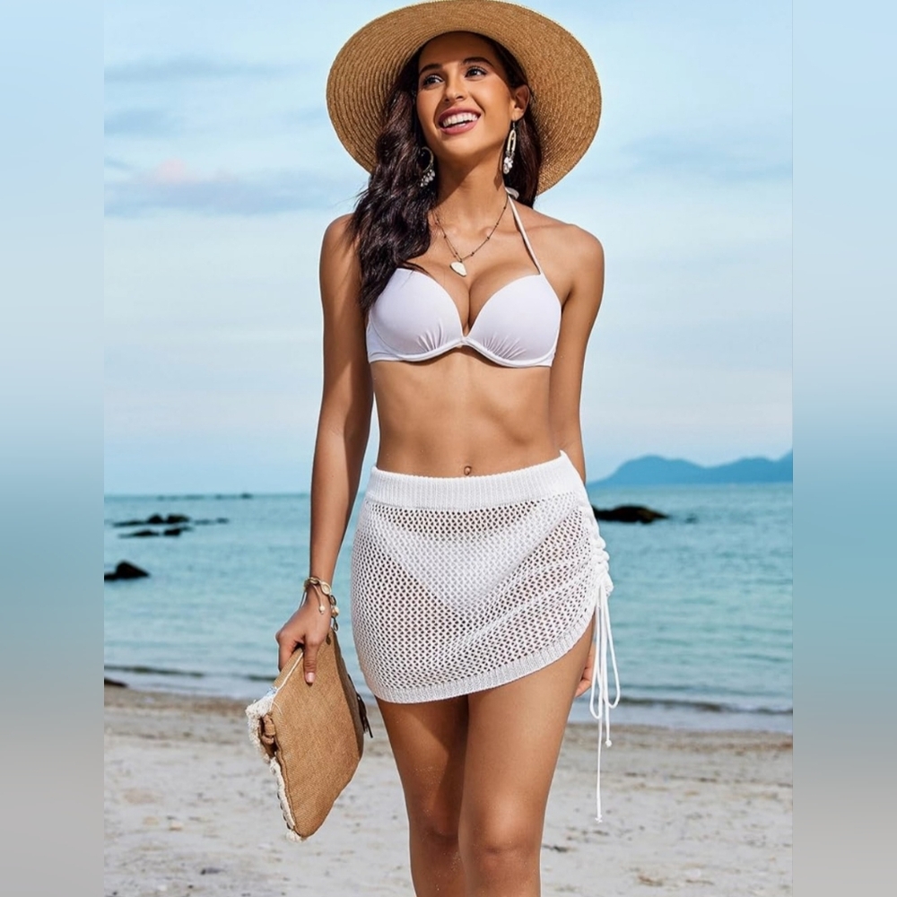 AI'MAGE Crochet Cover Up Beach Mini Skirt White Size S